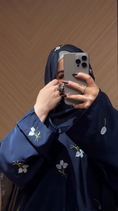 Elegant Floral Navy Blue Abaya Set