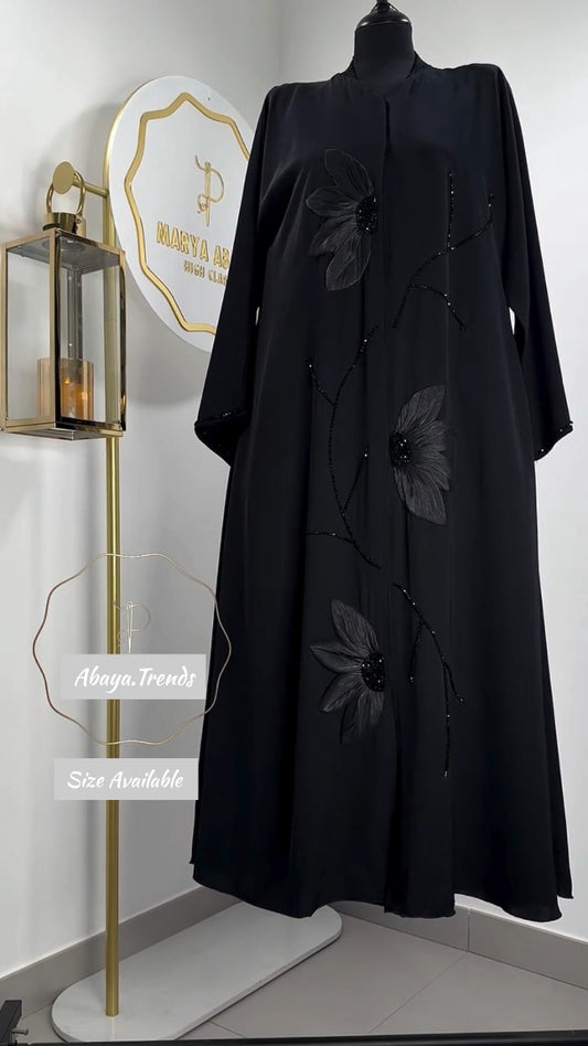 Premium Black Floral Designer Abaya