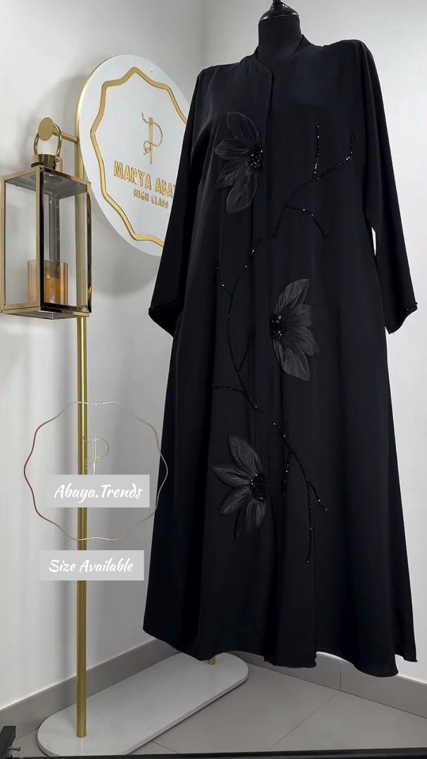 Premium Black Floral Designer Abaya