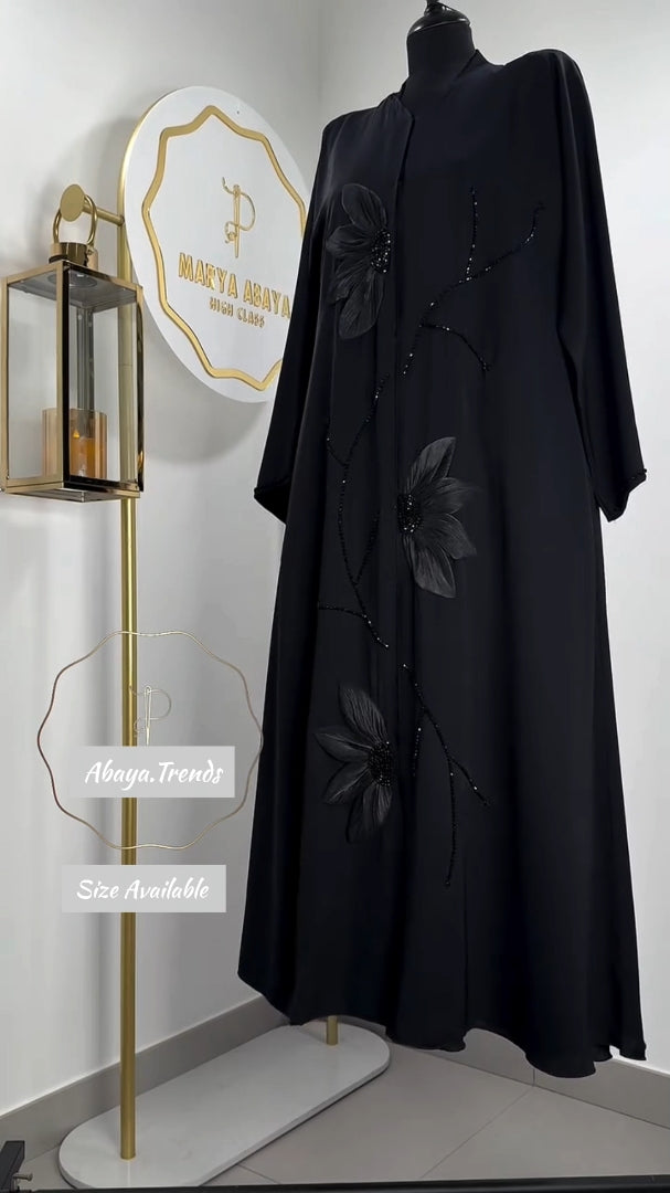 Premium Black Floral Designer Abaya