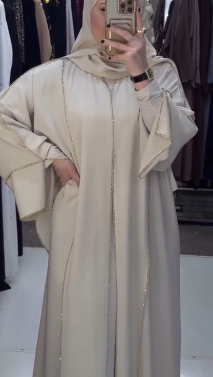 Luxury Beige Crystal Trim Abaya