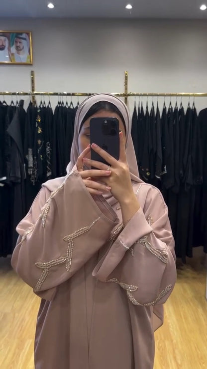Elegant Blush Pearl Embellished Abaya