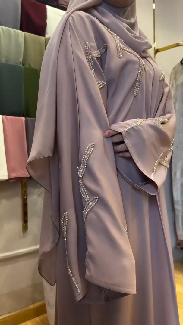Elegant Blush Pearl Embellished Abaya