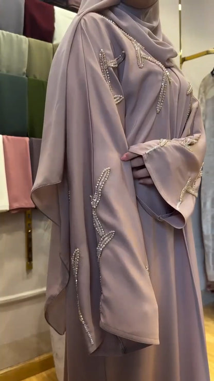 Elegant Blush Pearl Embellished Abaya