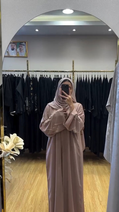 Elegant Blush Pearl Embellished Abaya