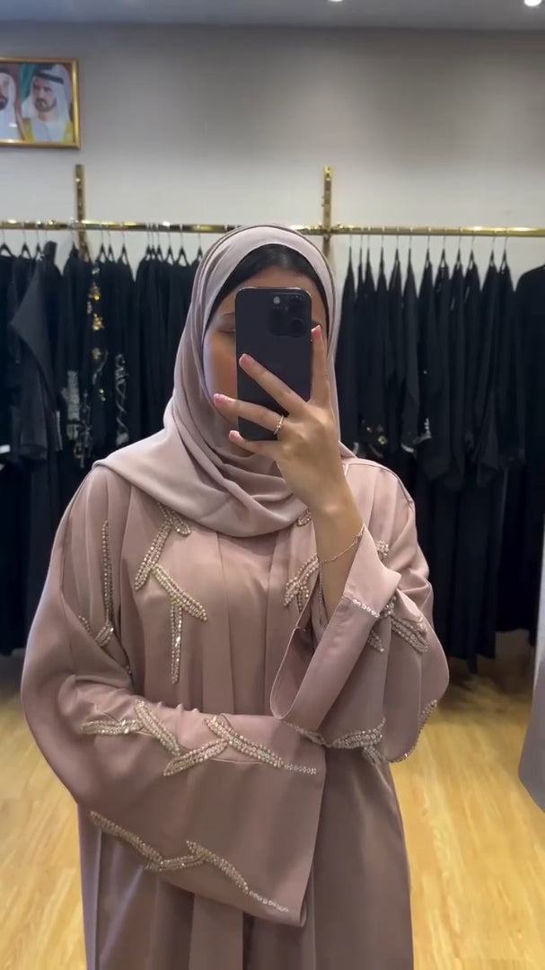 Elegant Blush Pearl Embellished Abaya