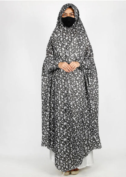 Black Floral Printed Namaz Makhna