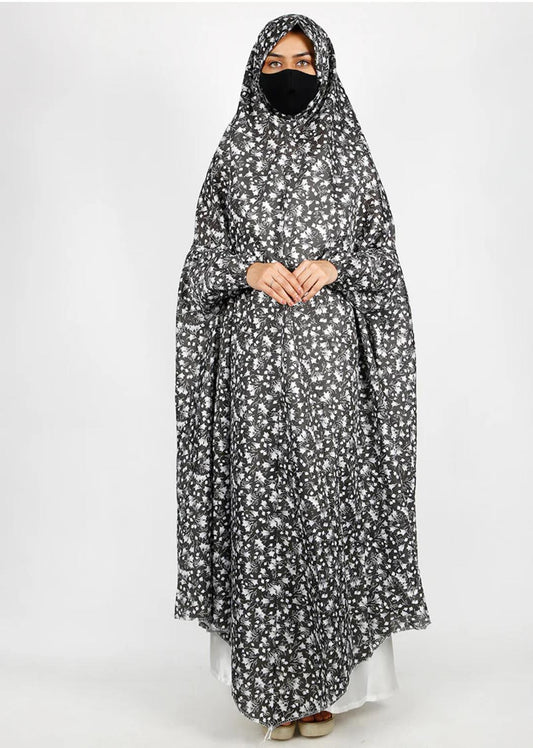 Black Floral Printed Namaz Makhna