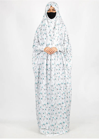 Turquoise Floral Printed Namaz Makhna