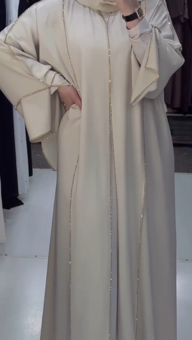 Luxury Beige Crystal Trim Abaya