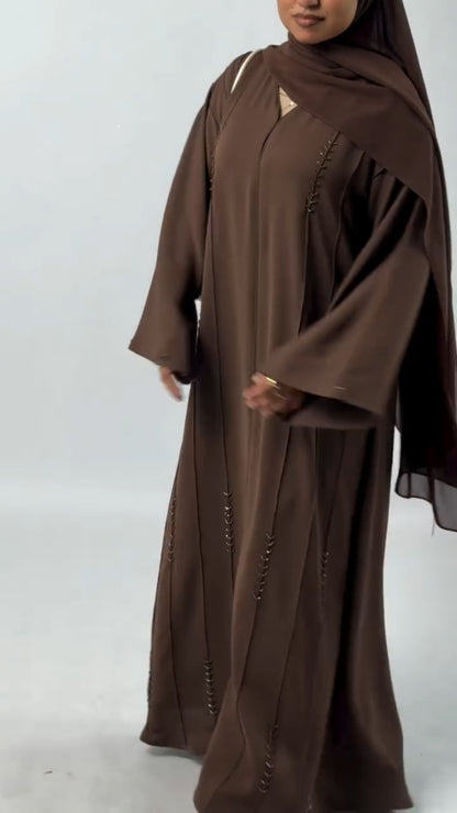 Classic Brown Textured Abaya Set