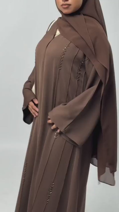 Classic Brown Textured Abaya Set