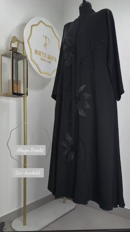 Premium Black Floral Designer Abaya