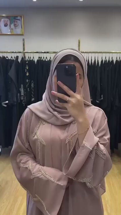 Elegant Blush Pearl Embellished Abaya